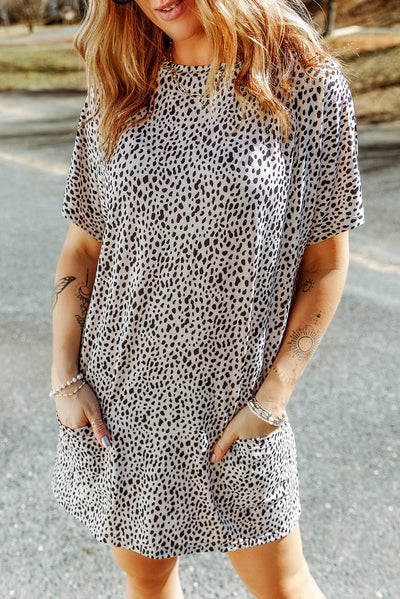 Leopard Print Side Pockets Tunic Top