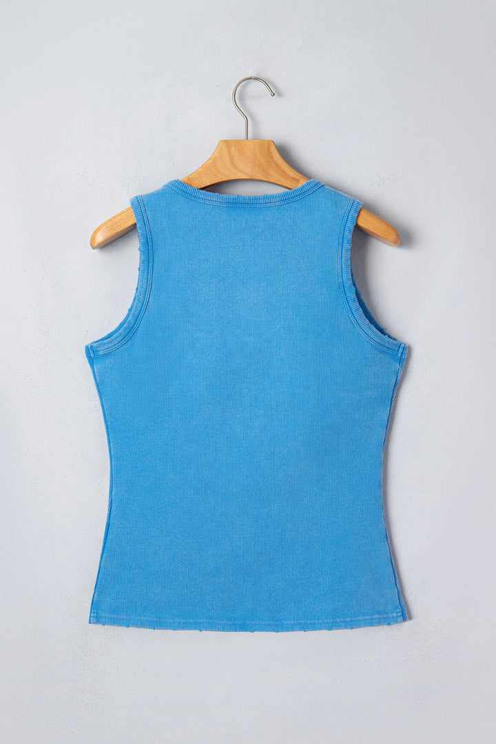 Bright Pink Vintage Distressed Ribbed Mineral Wash Tank Top