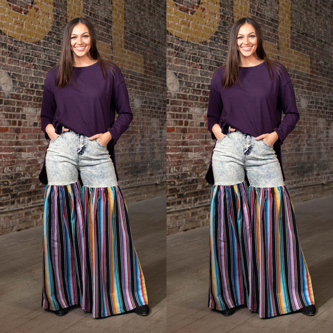 Distressed Light Denim Black Multi Color Palazzo Wide Leg Jeans