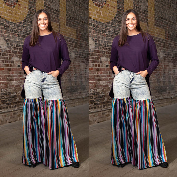 Distressed Light Denim Black Multi Color Palazzo Wide Leg Jeans