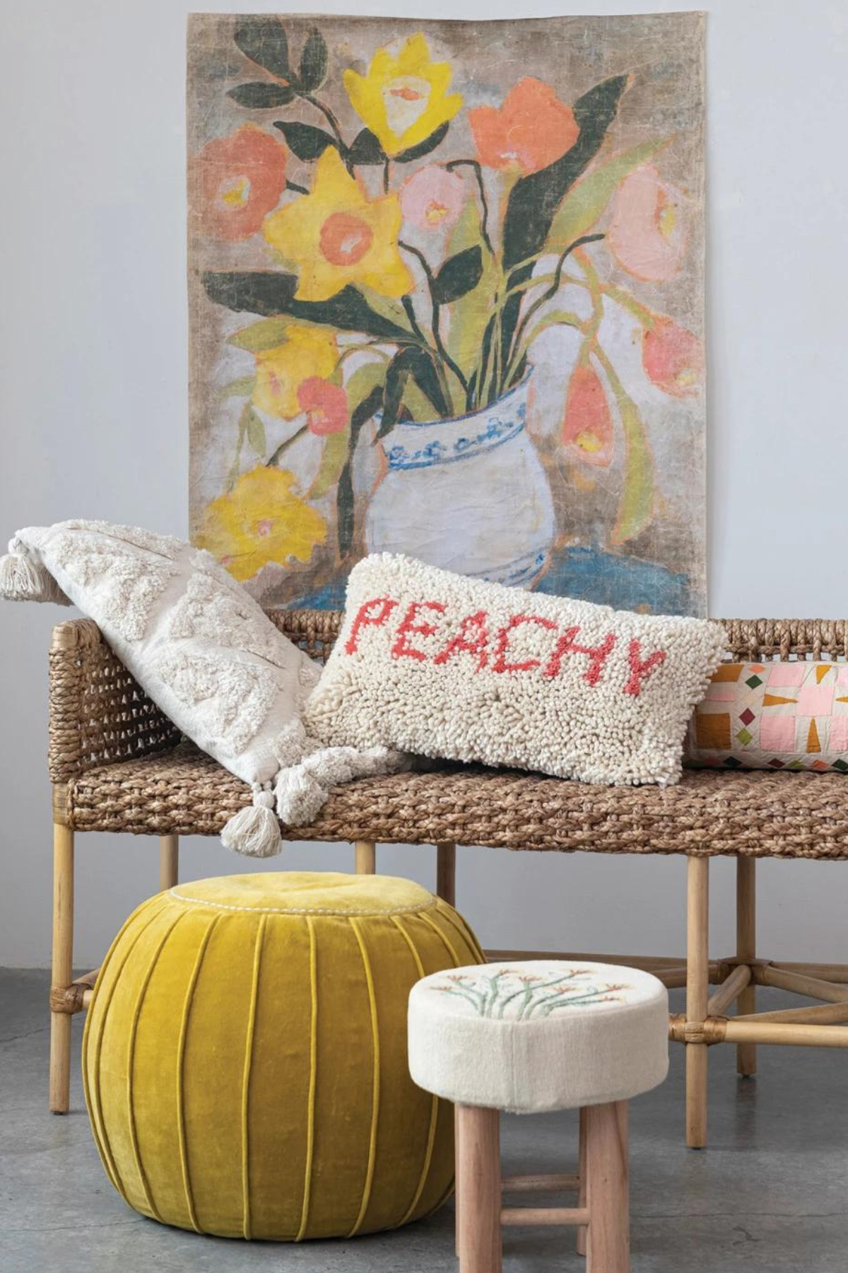 PEACHY Wool & Cotton Punch Hook Lumbar Pillow