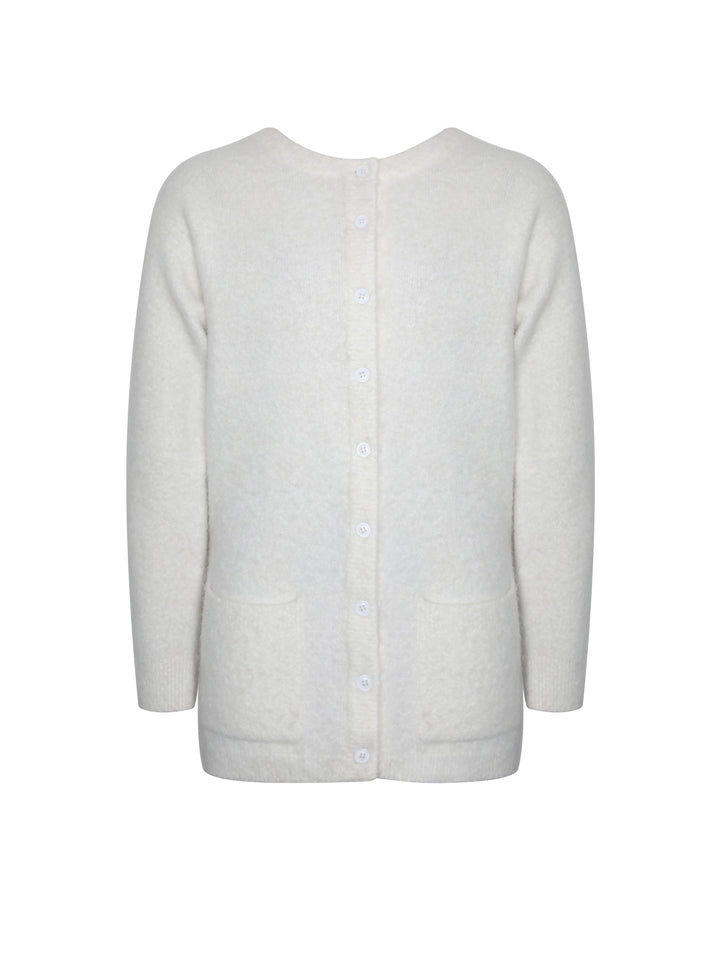 Orla White Wool-Blend Ribbed Knit Cardigan
