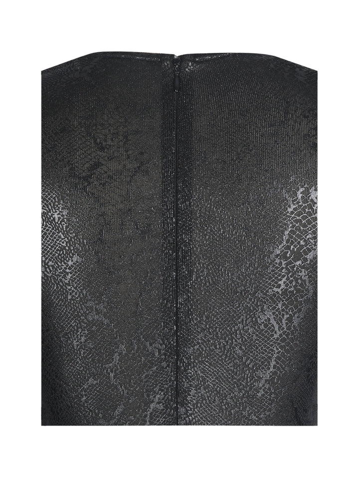 Ilysia Black V-Neck Plunge Snakeskin Mermaid Hem Maxi Dress