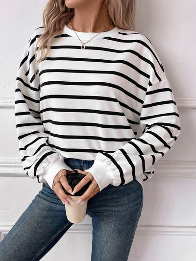 Lovelet Striped Round Neck Long Sleeve Sweatshirt