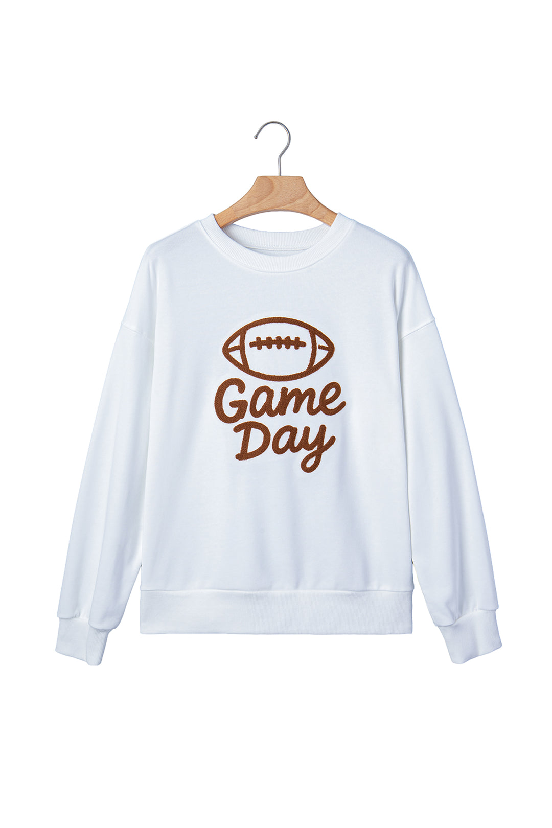 White Embroidered Slogan Game Day Rugby Pattern Crewneck Sweatshirt