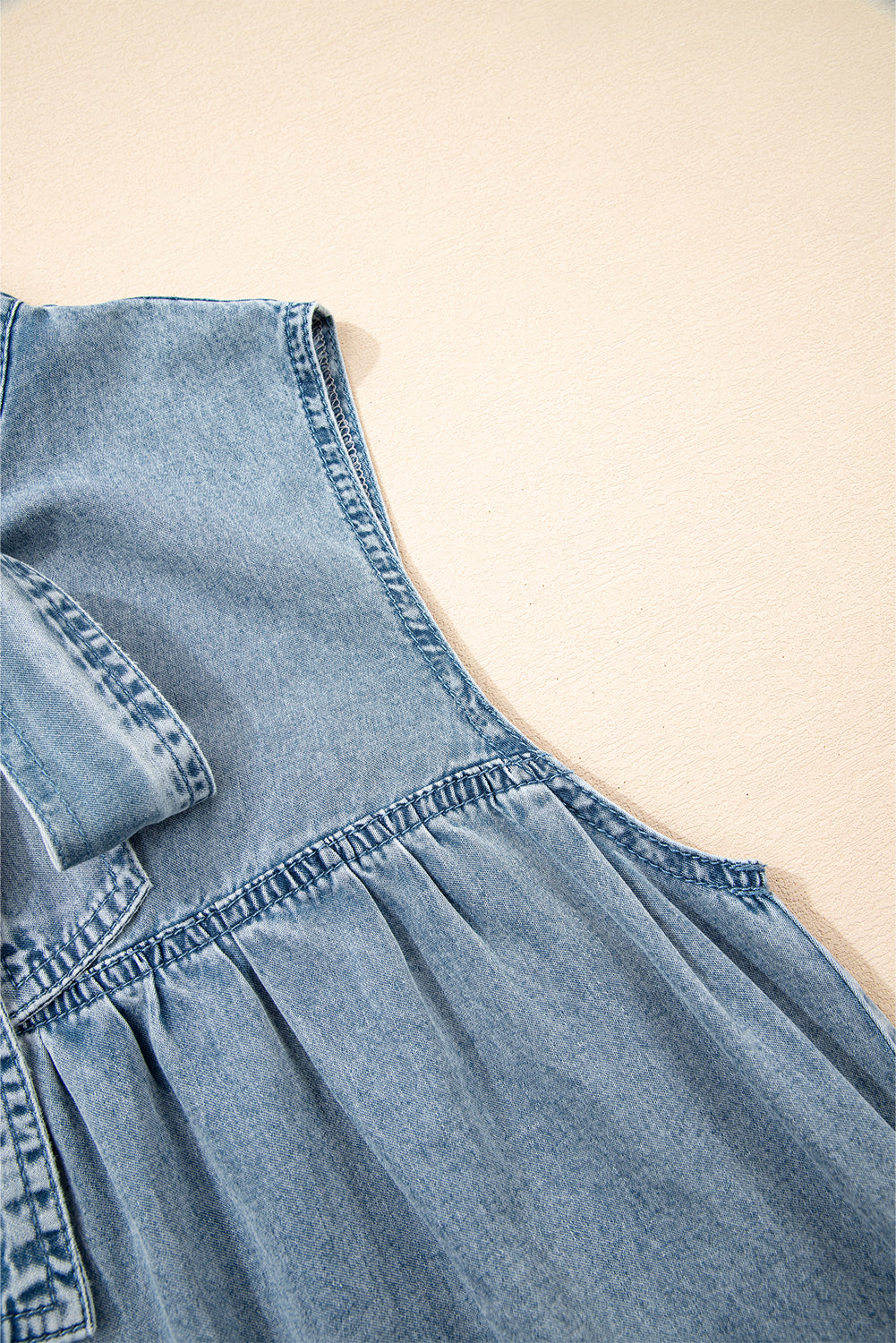 Clare Sleeveless Ruffled Chambray Dress