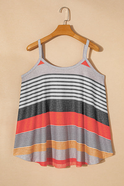 Red Colorful Striped Flowy Tank Top