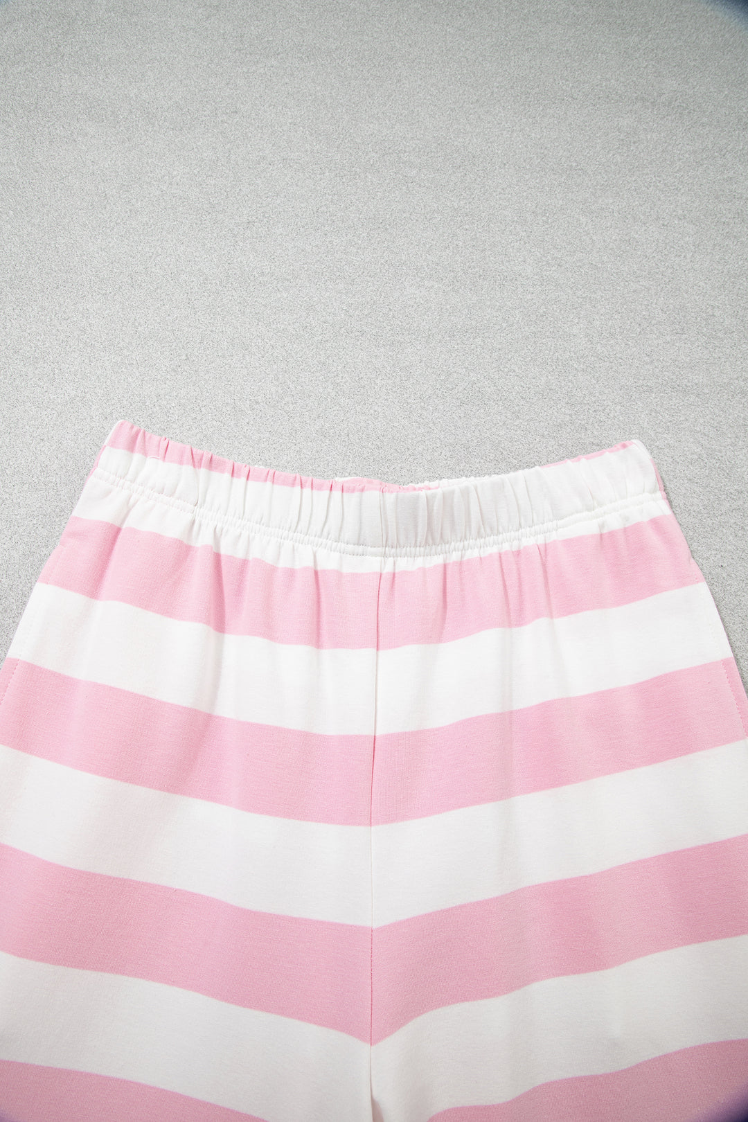 Pink Stripe Color Block Patchwork Zip Long Sleeve Top Elastic Waist Pants Set