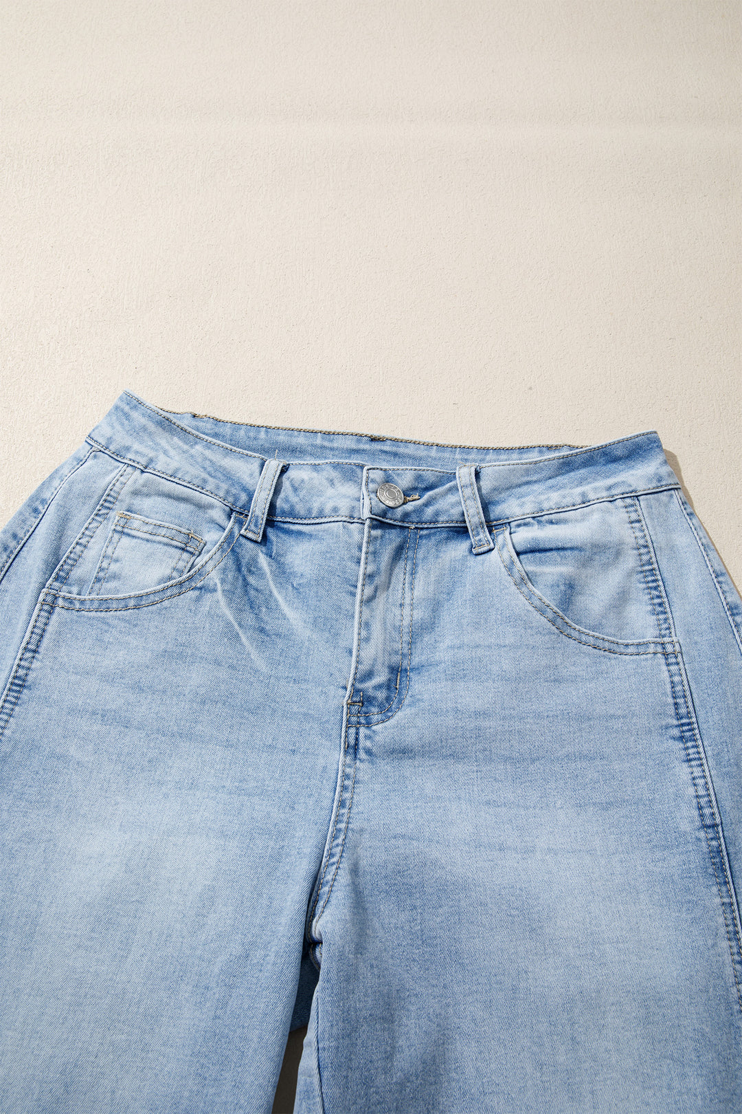 Sail Blue Raw Hem Turnup Loose Ankle-length Jeans