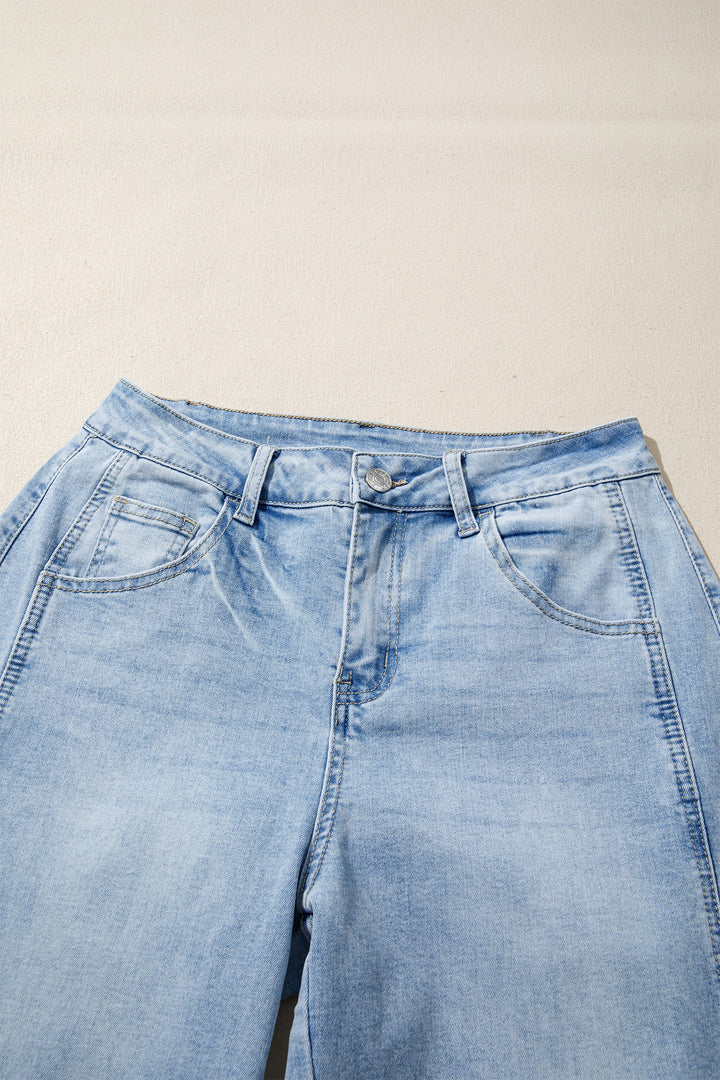 Sail Blue Raw Hem Turnup Loose Ankle-length Jeans