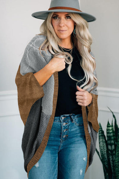 Gray Neutral Colorblock Drapey Cardigan