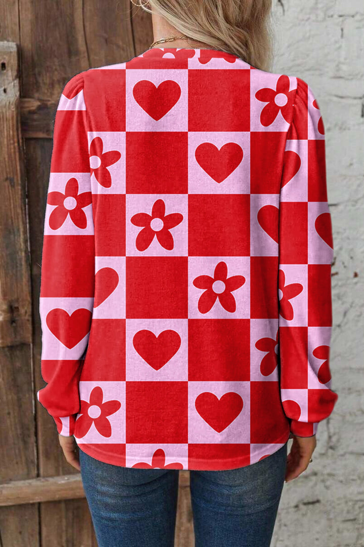Beige Flower Heart Festive Valentine Blouse