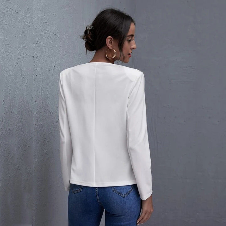 White Open-Front Cropped Blazer – Women&