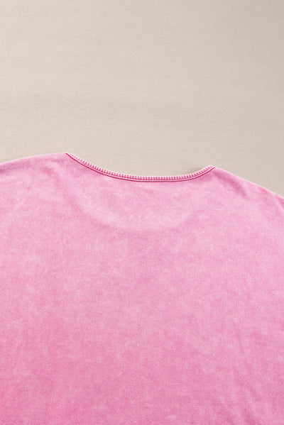 Pink Plus Size Mineral Wash Drop Shoulder Round Neck Sweatshirt