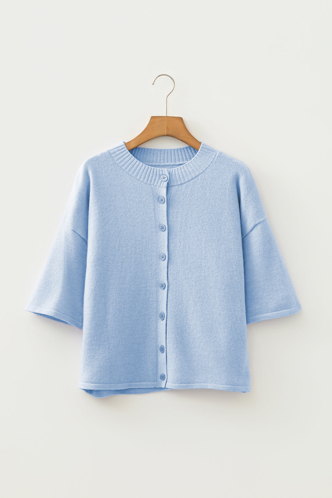 Beau Blue 3/4 Sleeve Boxy Knit Button Down Sweater Cardigan