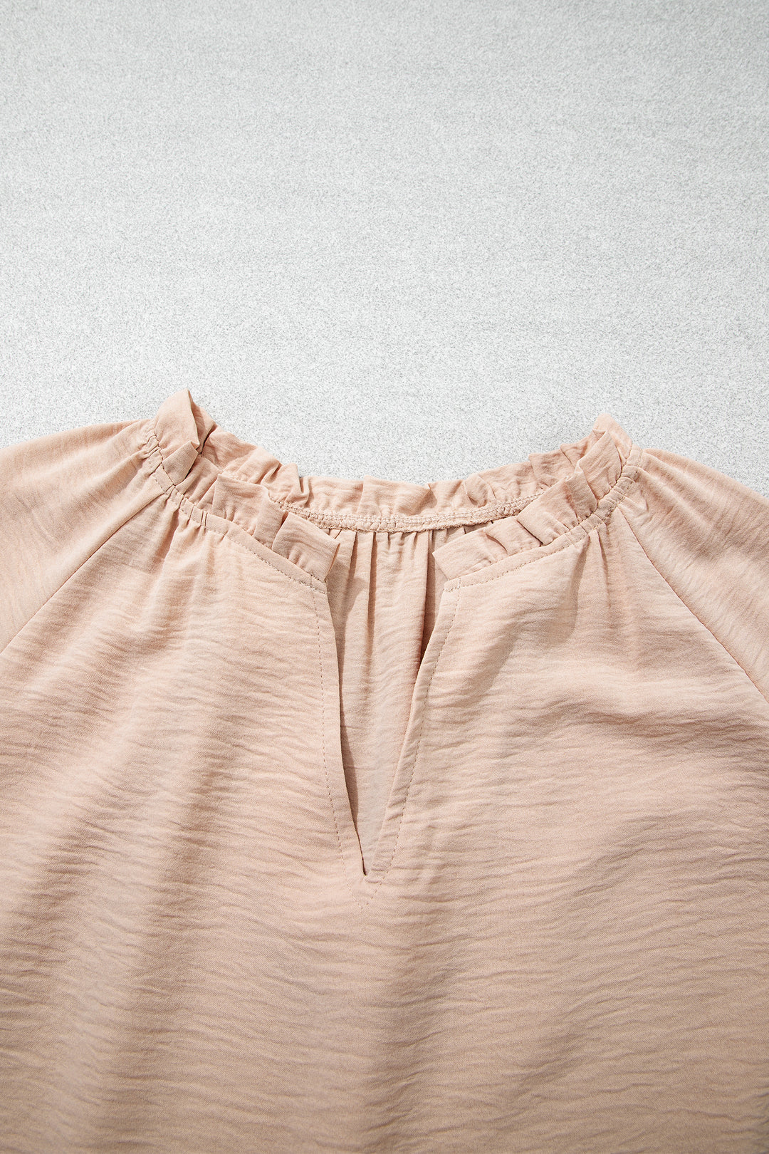 Parchment V Neck Gathered Cuff Three Quarter Sleeve Blouse