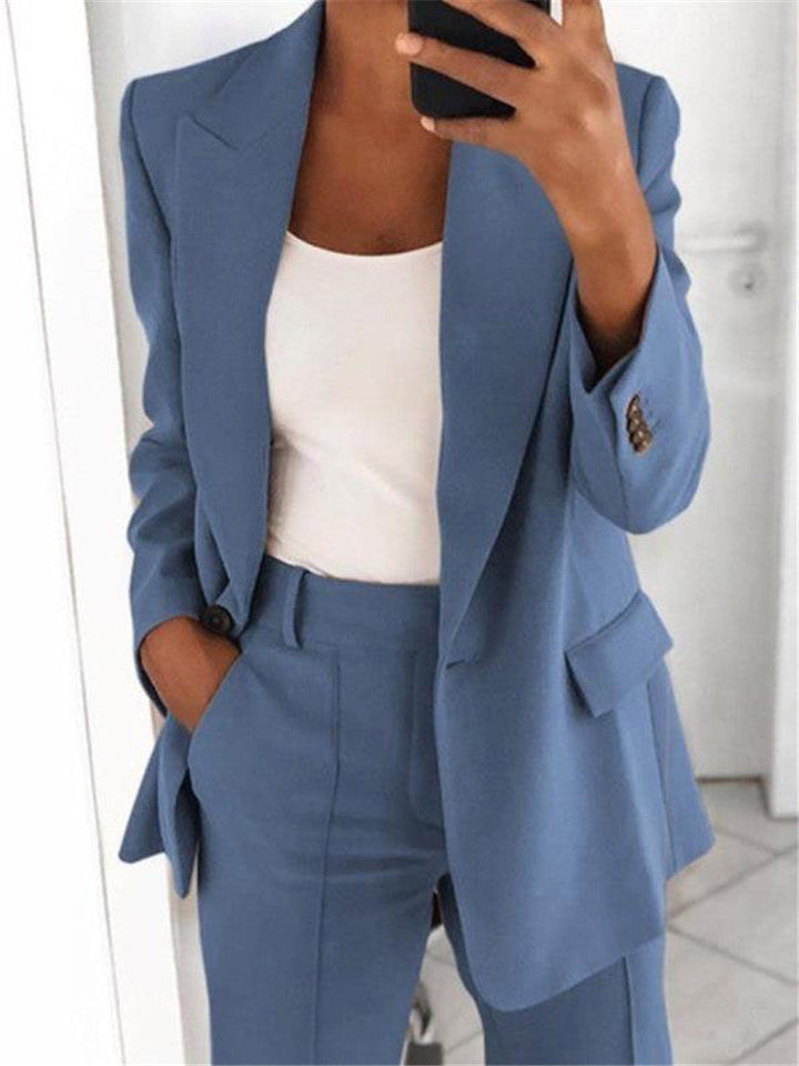 Lapel Blazer &amp; Slim-Fit Trousers Two-Piece Suit – 10 Colors XS–5XL