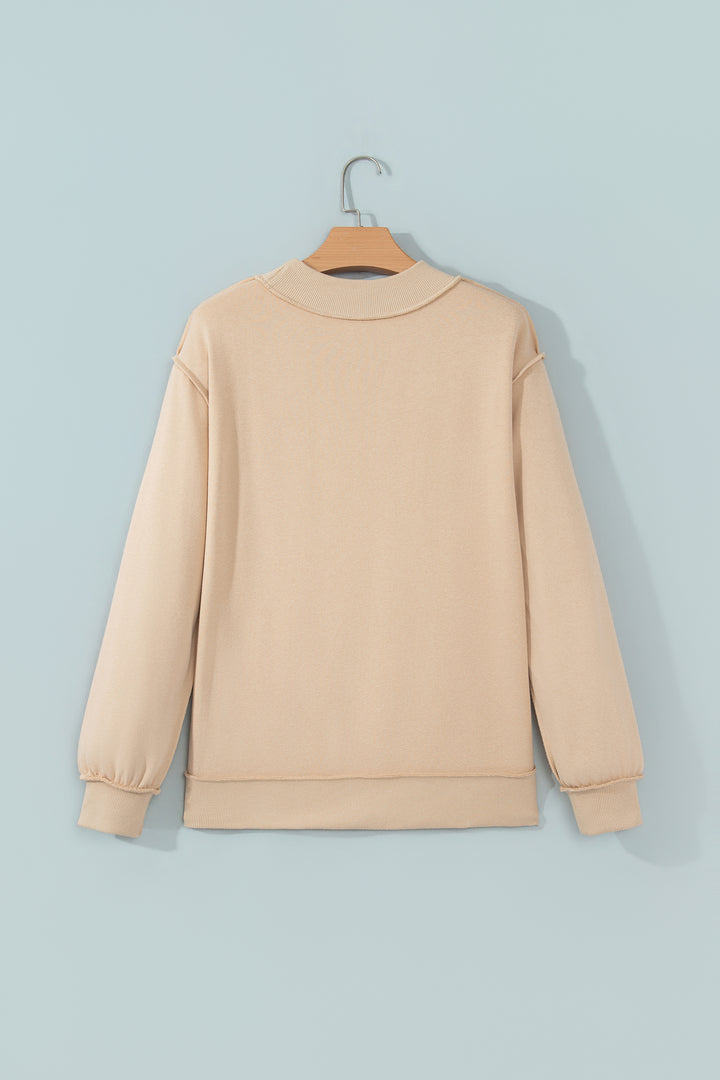 Coffee Exposed Seam Mock Neck STATE Letter Graphic Loose Sweatshirt