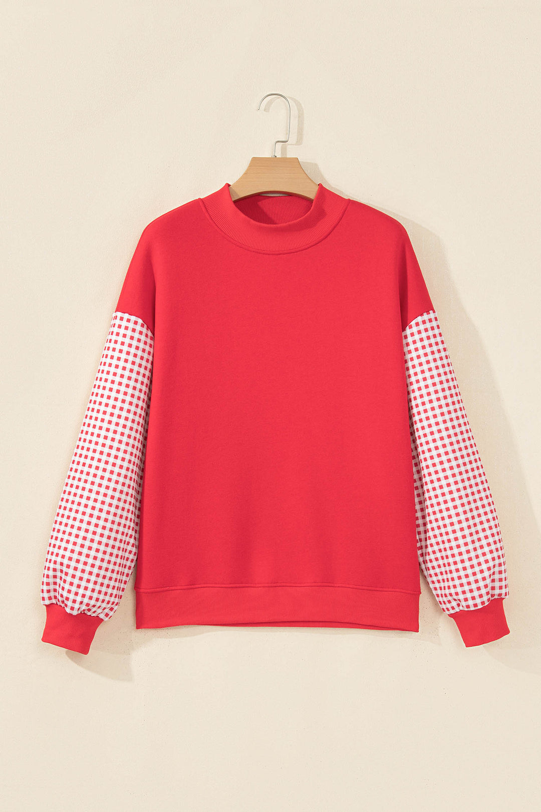 Evergreen Plaid Sleeve Colorblock Loose Tunic Sweatshirt