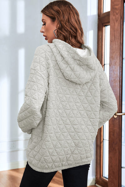 Light Grey Solid Color Quilted Kangaroo Pocket Hoodie