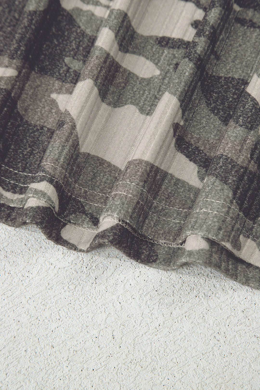 Green Camouflage Print Ribbed Knit Round Neck Tank Top