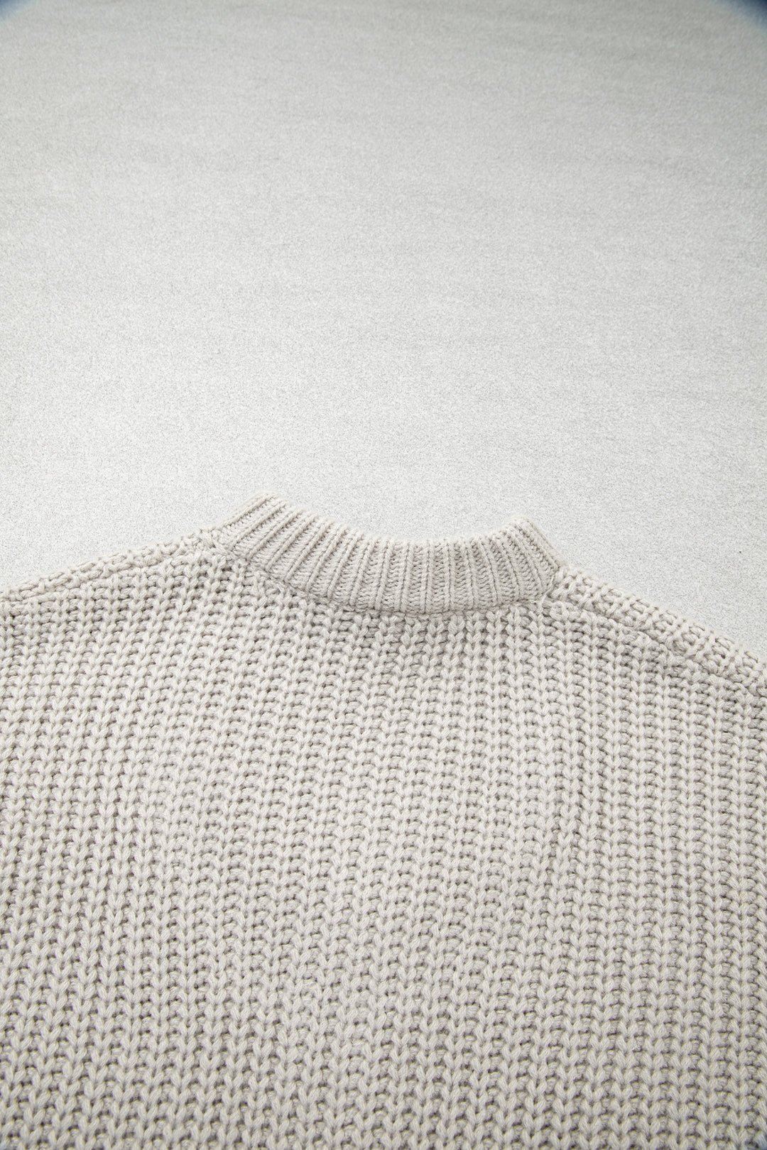 Jet Stream Solid Color Short Sleeve Zipper Knit High Neck Sweater