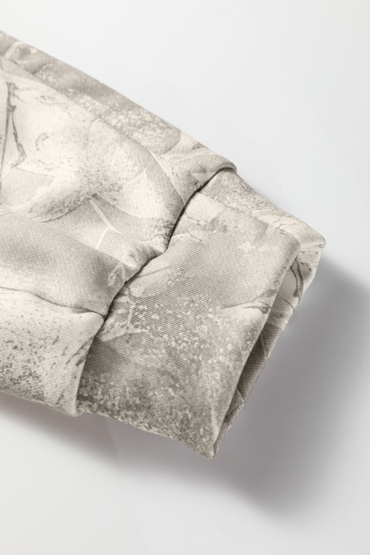 Beige Camouflage Woodland Print Oversized Sporty Hoodie