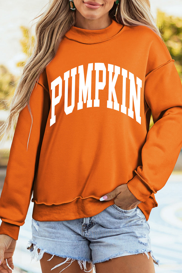 Carrot Pumpkin/Fall Letter Print Mock Neck Tunic Pullover Sweatshirt