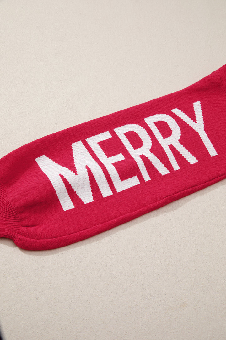 Fiery Red HO HO HO MERRY CHRISTMAS Drop Shoulder Loose Sweater