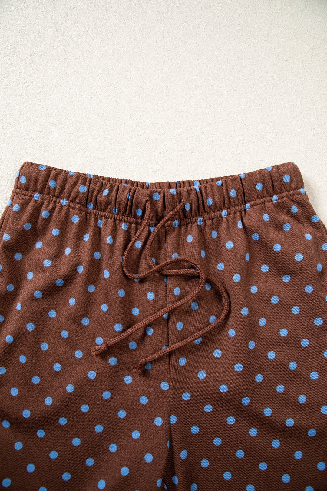 Red Polka Dot Drawstring Wide Leg Long Sleeve Top Pant Set