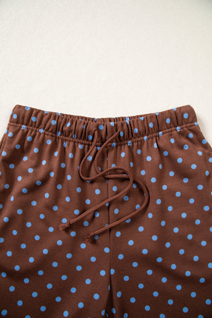 Red Polka Dot Drawstring Wide Leg Long Sleeve Top Pant Set