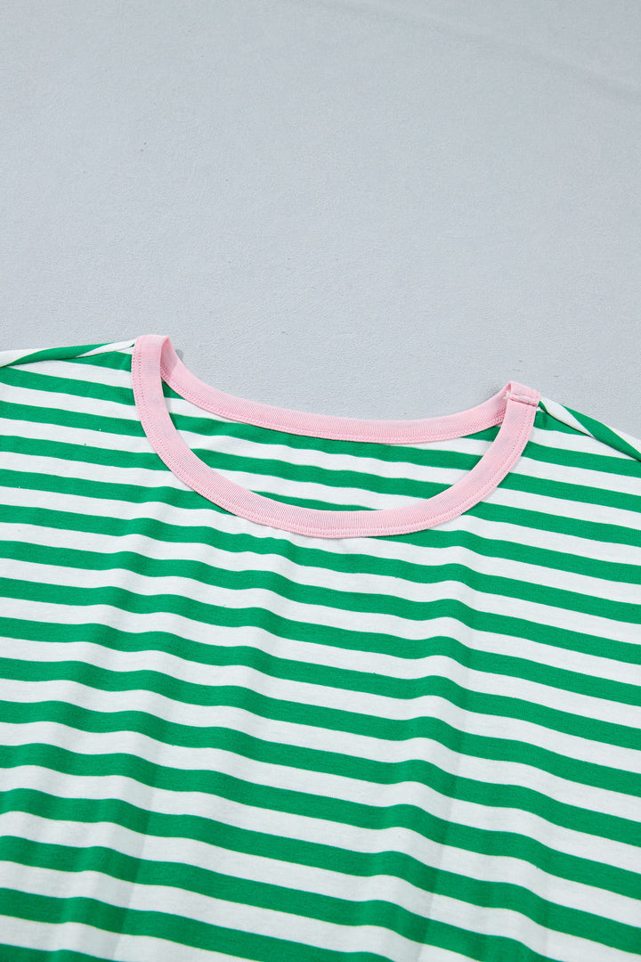 Sky Blue Stripe Nautical Tie Contrast Trim Round Neck T Shirt Mini Dress