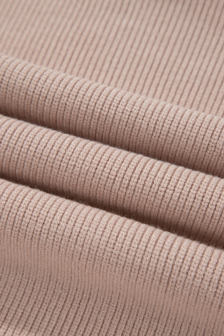 Light French Beige Sleeveless High Neck Knit Split Hem Shift Silhouette Wool Sweater Vest