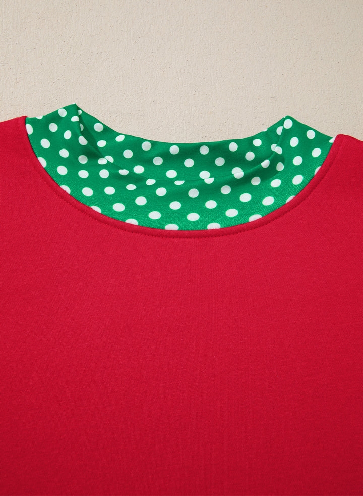 Orange Polka Dot Patchwork Round Neck Plus Size Sweatshirt