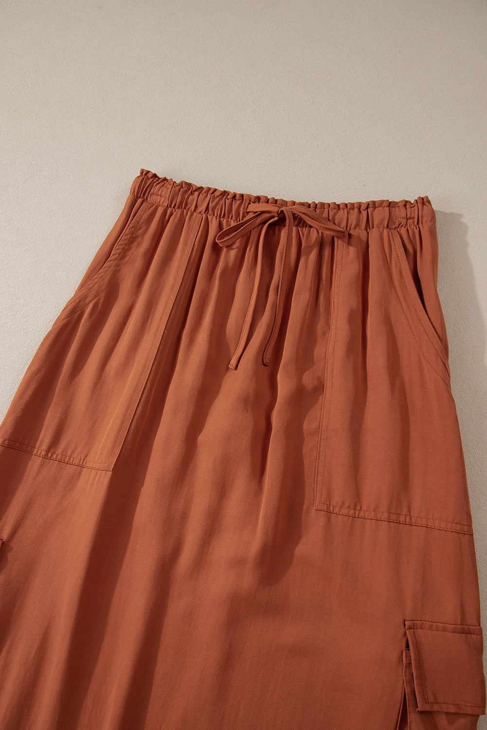 Chestnut Cargo Pocket Drawstring Waist Maxi Skirt