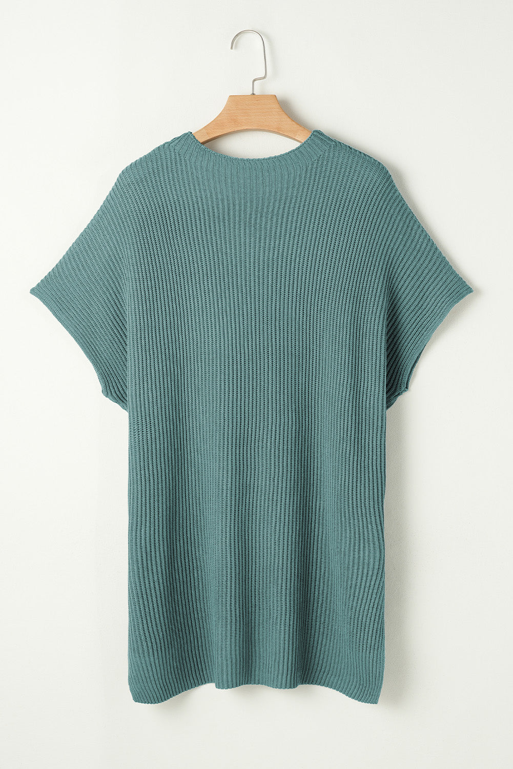 Haze Blue Short Sleeve Side Slit Oversized Sweater