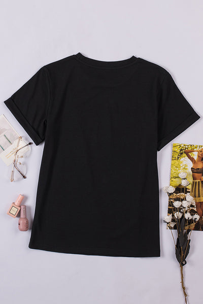 Black Solid Color Crew Neck Tee