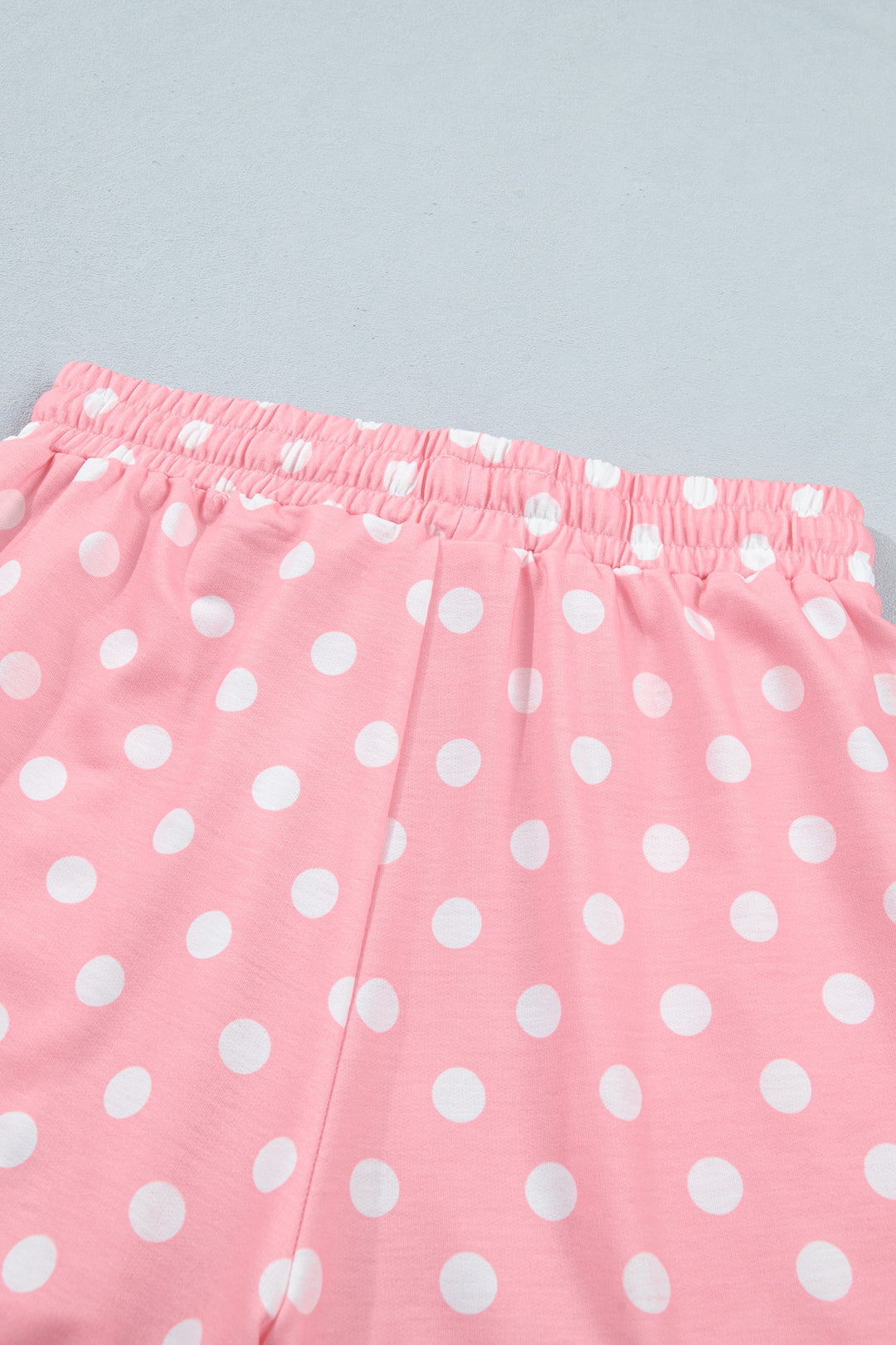 Beige Polka Dot Oversized Top Drawstring Short Set