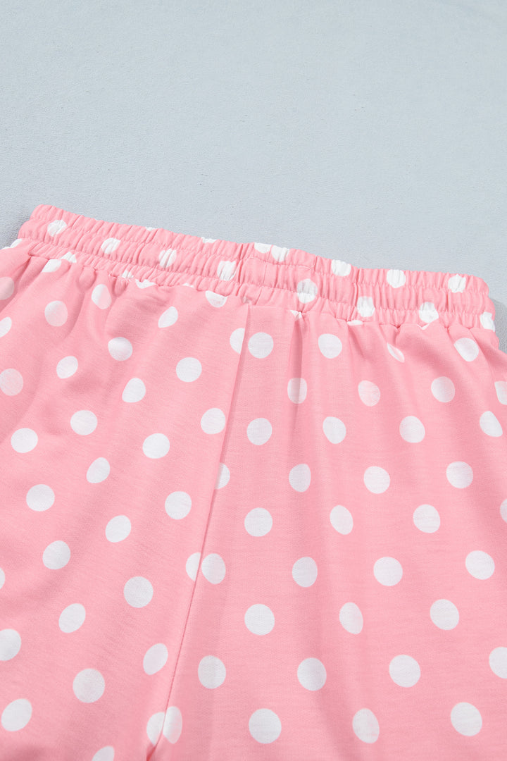 Beige Polka Dot Oversized Top Drawstring Short Set
