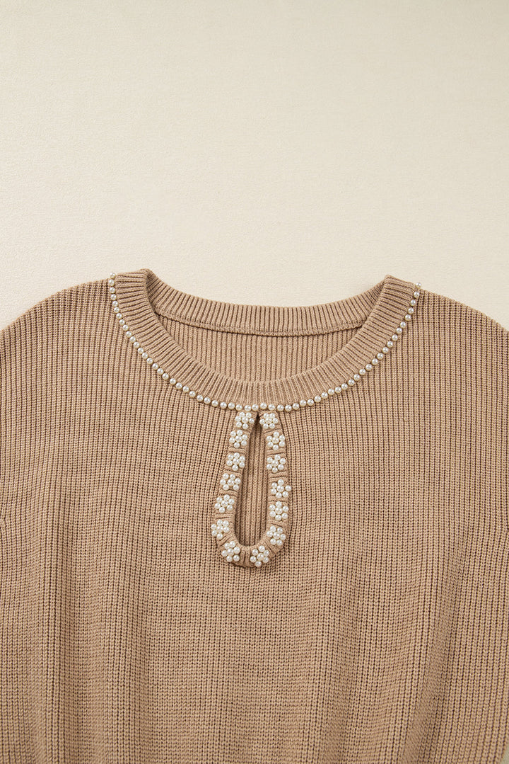 Zariah Embellished Keyhole Ribbed Sweater