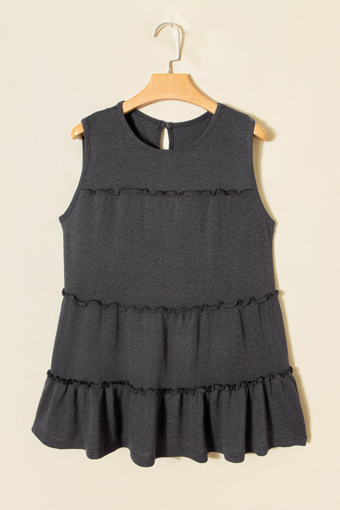 Dark Grey Tiered Frill Trim A-line Tank Top