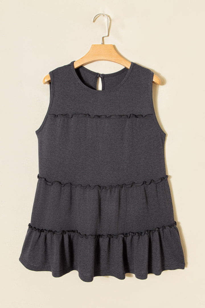 Dark Grey Tiered Frill Trim A-line Tank Top