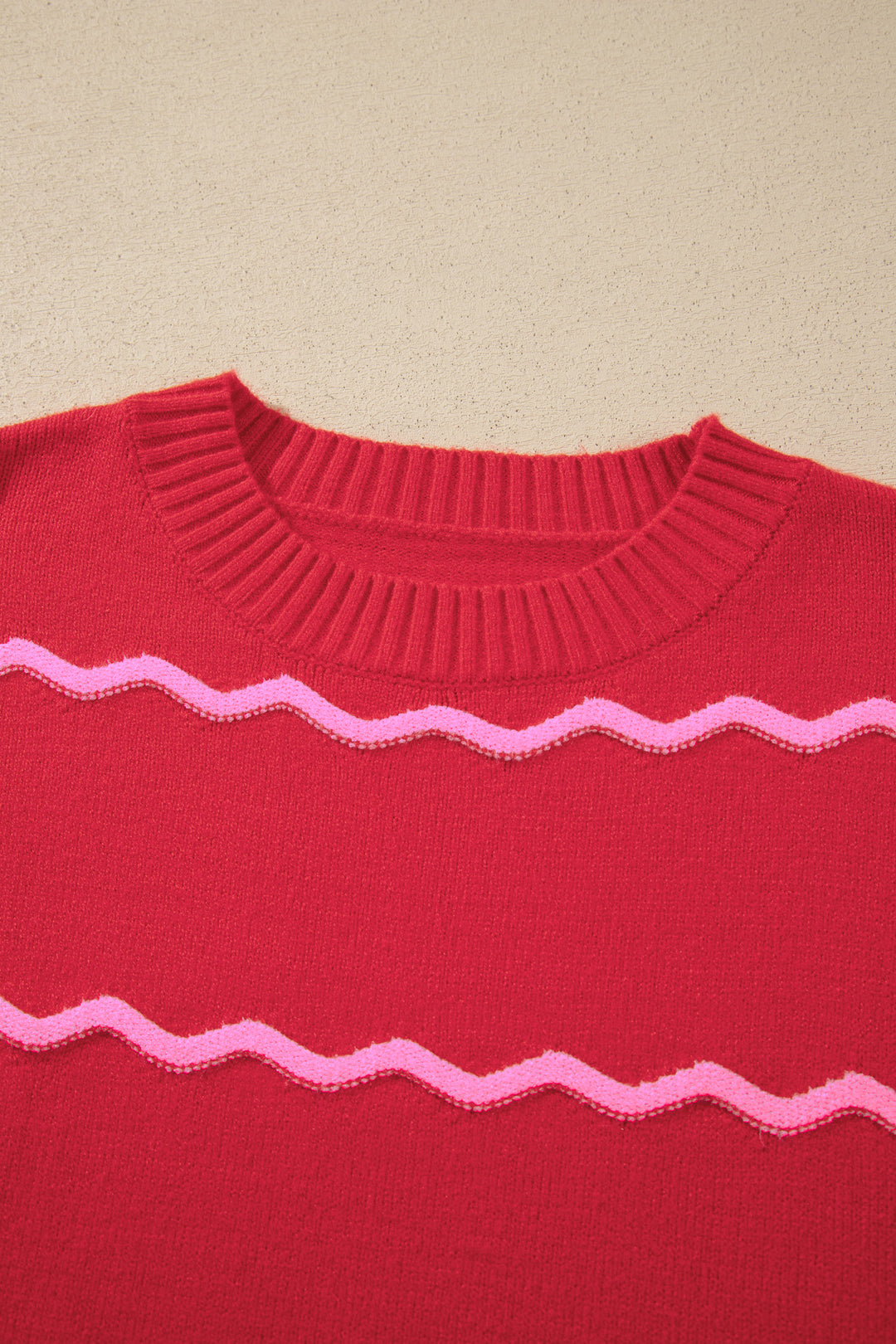 Red Stripe Striped Round Neck Long Sleeve Shift Pullover Sweater