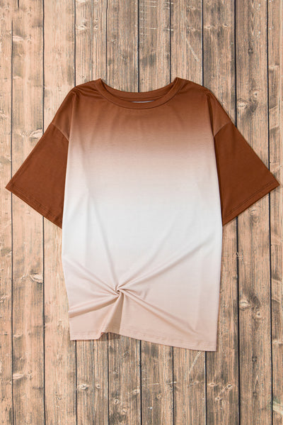 Brown Gradient Color Crew Neck T-shirt