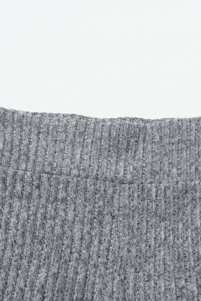 Gray Wide Waistband Ribbed Textured Knit Leggings