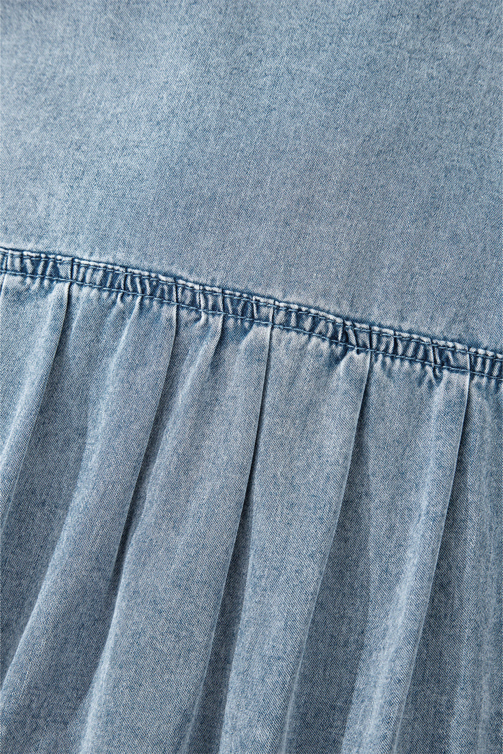 Clare Sleeveless Ruffled Chambray Dress