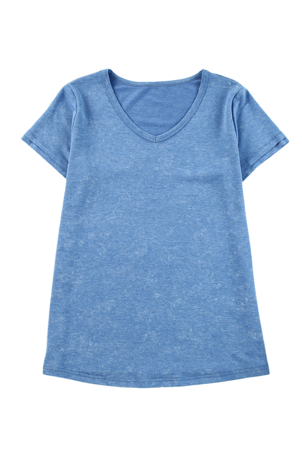 Sky Blue Mineral Washed V Neck Short Sleeve T Shirt