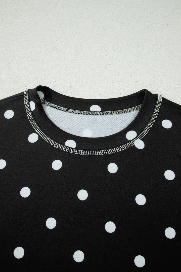 Yellow Exposed Seam Detail Polka Dot Loose Tee Drawstring Shorts Set