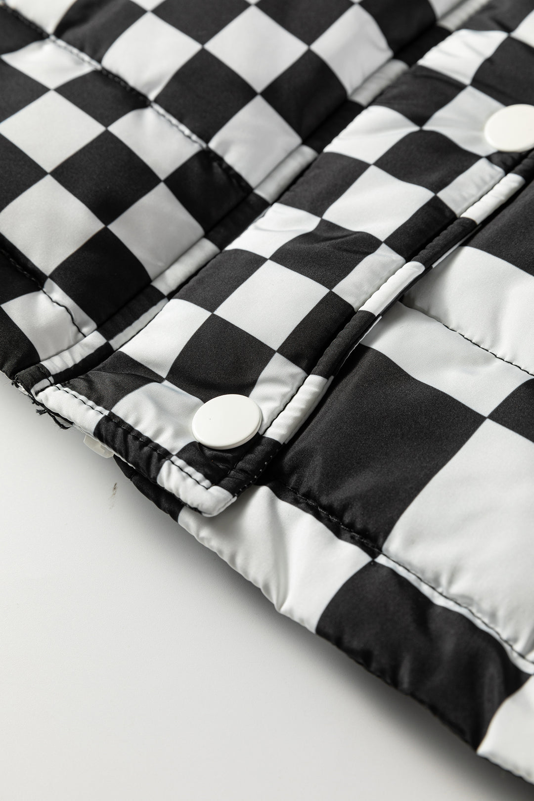 Black Double Checked Stand Collar Cropped Puffer Vest