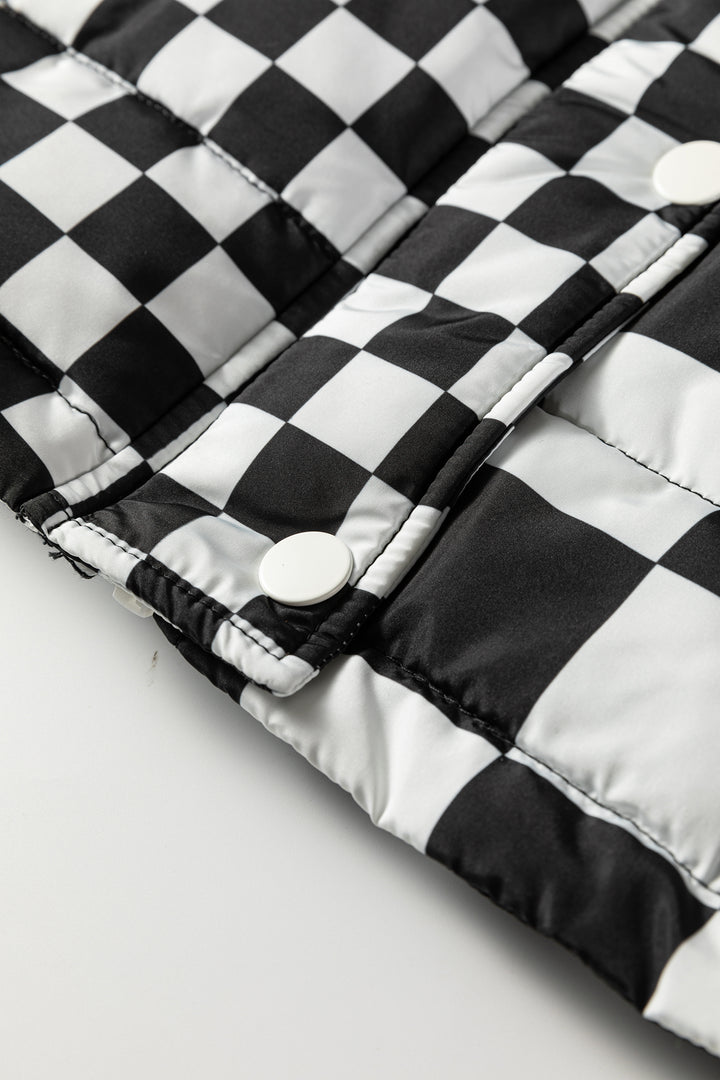 Black Double Checked Stand Collar Cropped Puffer Vest